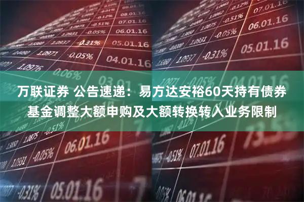 万联证券 公告速递：易方达安裕60天持有债券基金调整大额申购及大额转换转入业务限制